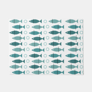 Mid Century Modern Fish Pattern Turquoise Doormat