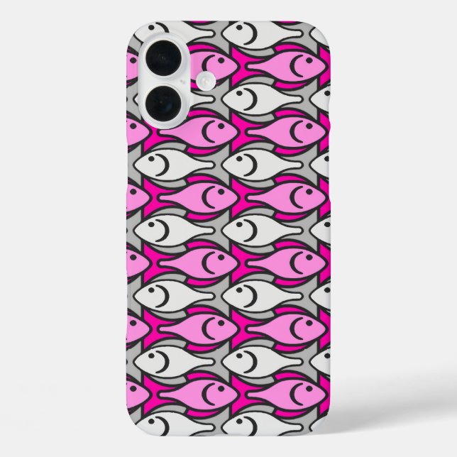 Mid-Century Modern fish, pink and grey Case-Mate iPhone Case (Back)