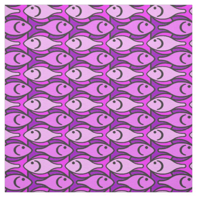 Mid-Century Modern fish, pink and violet Fabric (Swatch)