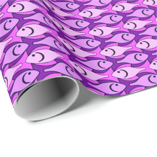 Mid-Century Modern fish, pink and violet Wrapping Paper