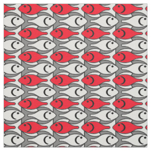Mid-Century Modern fish, red and grey / grey Fabric