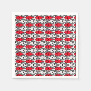 Mid-Century Modern fish, red and grey / grey Napkin