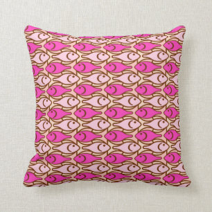 Mid-Century Modern fish, shades of coral Cushion