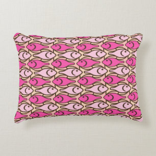 Mid-Century Modern fish, shades of coral pink Decorative Cushion