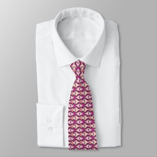 Mid-Century Modern fish, shades of coral Tie (Tied)