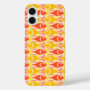 Mid-Century Modern fish, tangerine orange iPhone 16 Plus Case