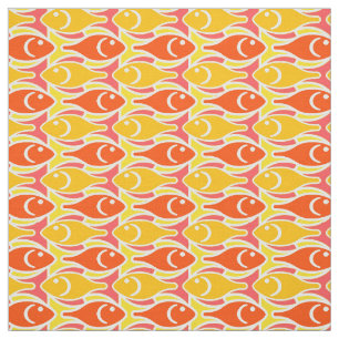 Mid-Century Modern fish, tangerine orange Fabric
