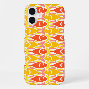 Mid-Century Modern fish, tangerine orange iPhone 16 Plus Case