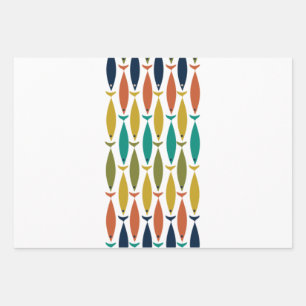 Mid Century Modern Fish Teal and Burnt Orange Wrapping Paper Sheet