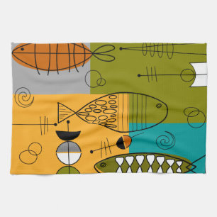 Mid-Century Modern Fish Whimsical Abstract Tea Towel