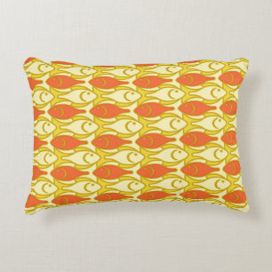 Mid-Century Modern Fish, Yellow and Orange Decorative Cushion