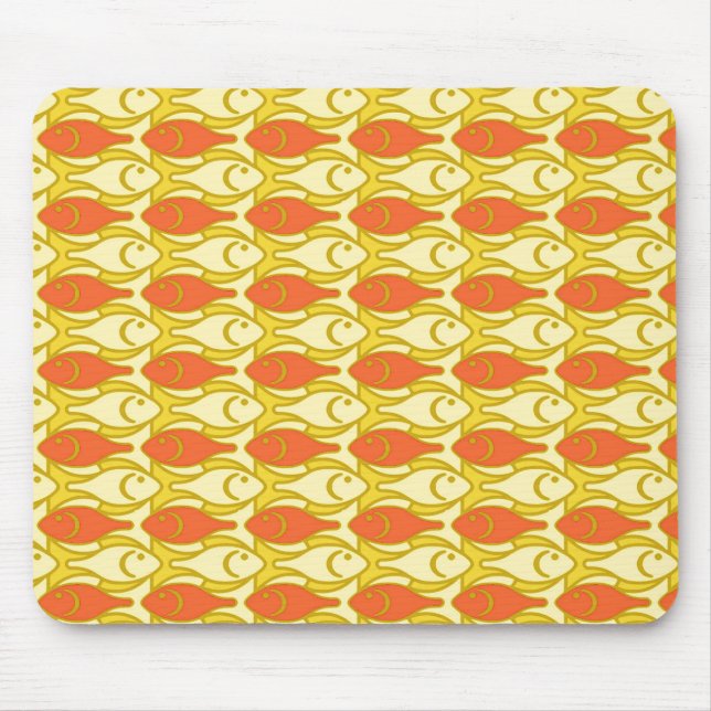 Mid-Century Modern fish, yellow and orange Mouse Mat (Front)