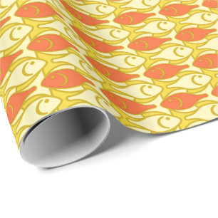 Mid-Century Modern fish, yellow and orange Wrapping Paper