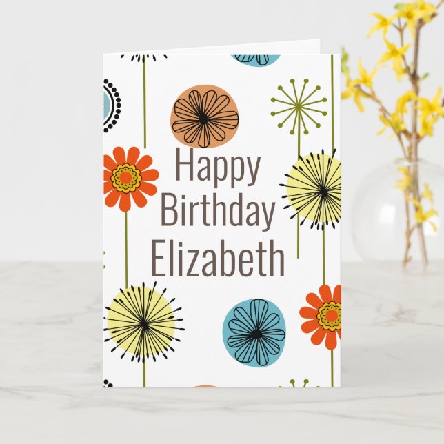 Mid Century Modern Floral Birthday Card (Yellow Flower)