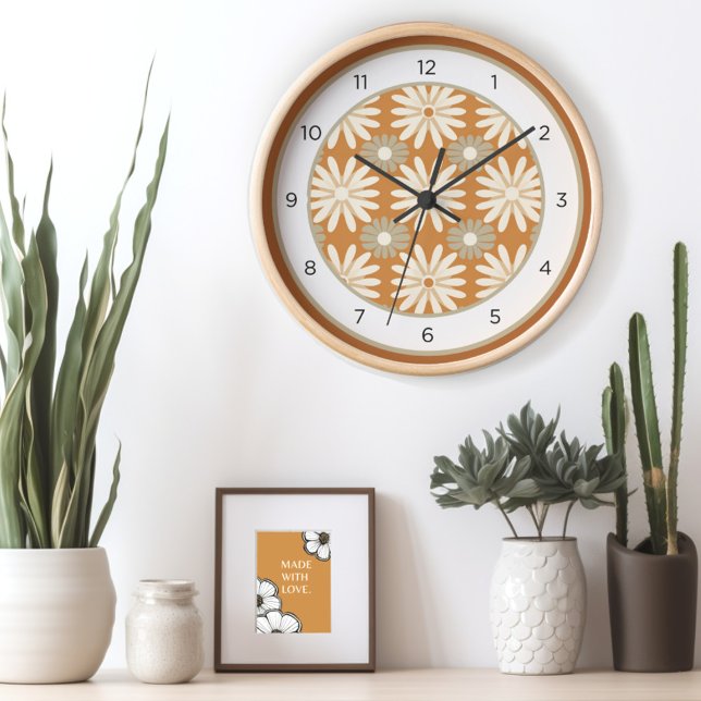 Mid Century Modern Floral Clock (Embrace the timeless charm of floral retro style with Wild on Flowers' Mid Century wall clock. )