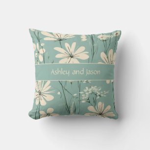 Mid Century Modern Floral Custom Couple Names Cushion