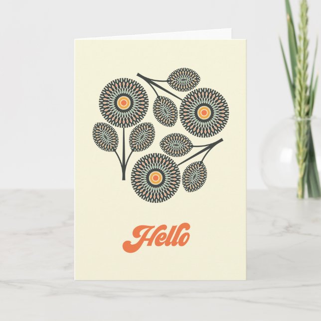 Mid-Century Modern Floral Folded Thank You Card (Front)