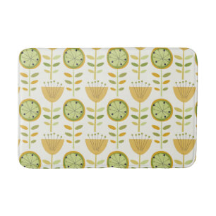 Mid-Century Modern Floral Gold Bath Mat