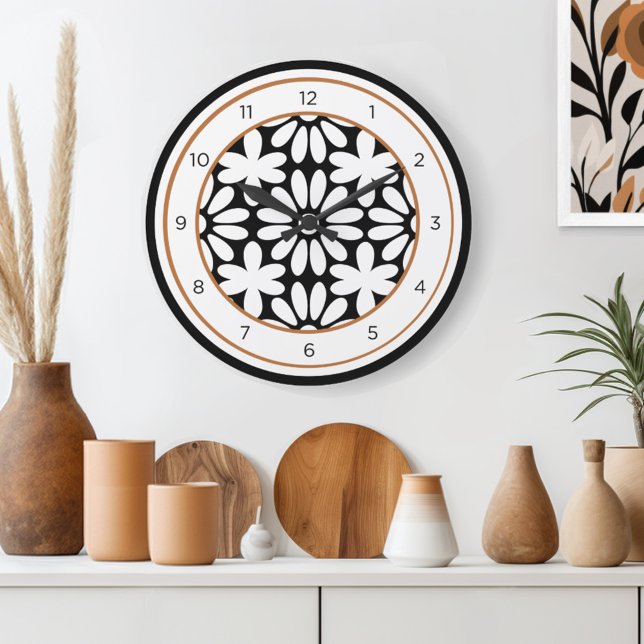 Mid Century Modern Floral Large Clock (Embrace the timeless charm of floral retro style with Wild on Flowers' Mid Century wall clock. )