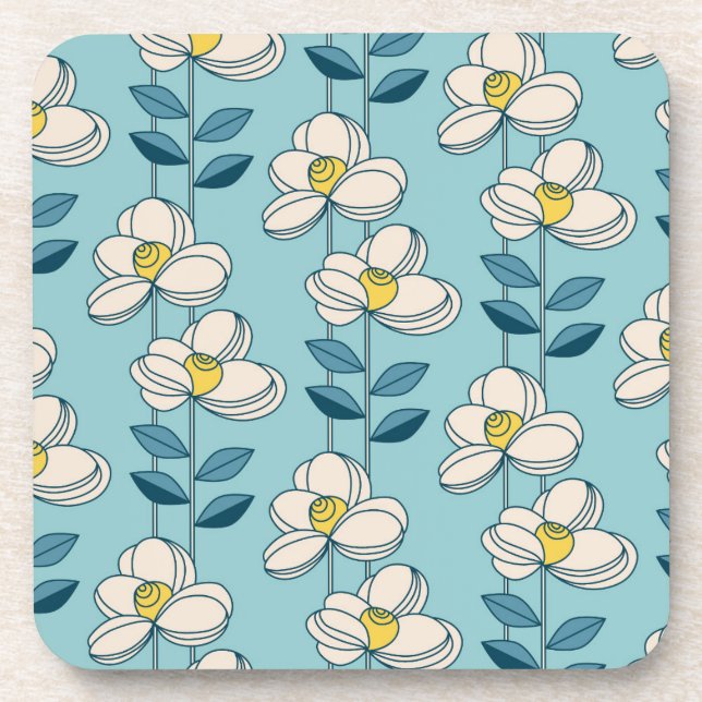 Mid-Century Modern Floral Leaf Pattern Coaster (Front)