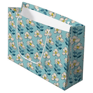 Mid-Century Modern Floral Leaf Pattern Large Gift Bag
