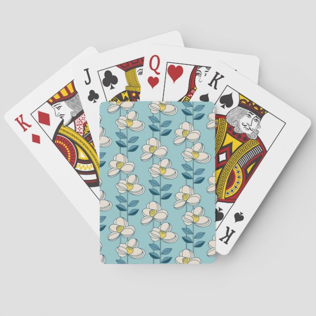 Mid-Century Modern Floral Leaf Pattern Playing Cards (Back)