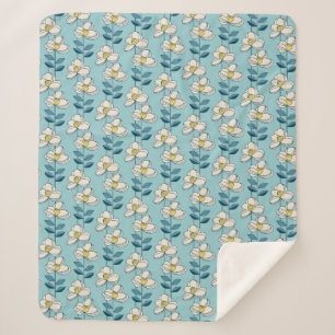 Mid-Century Modern Floral Leaf Pattern Sherpa Blanket