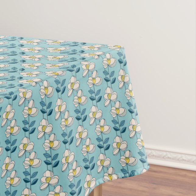 Mid-Century Modern Floral Leaf Pattern Tablecloth (In Situ)