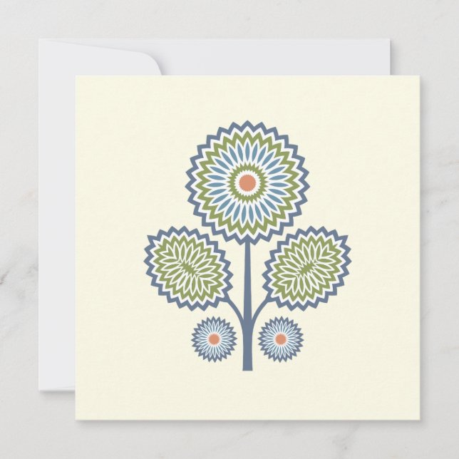 Mid-Century Modern Floral Note Card in Blue (Front)