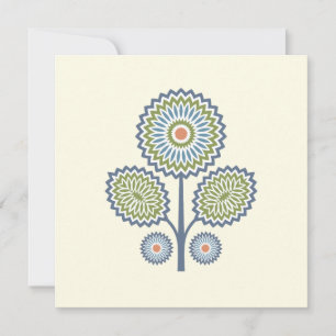 Mid-Century Modern Floral Note Card in Blue