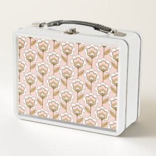 Mid-Century Modern Floral Pattern Metal Lunch Box