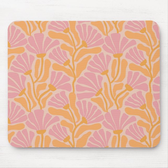Mid Century Modern Floral Pattern Mouse Mat (Front)