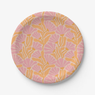 Mid Century Modern Floral Pattern Paper Plate