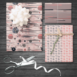 Mid Century Modern Floral Pink Purple Circle Line Wrapping Paper Sheet