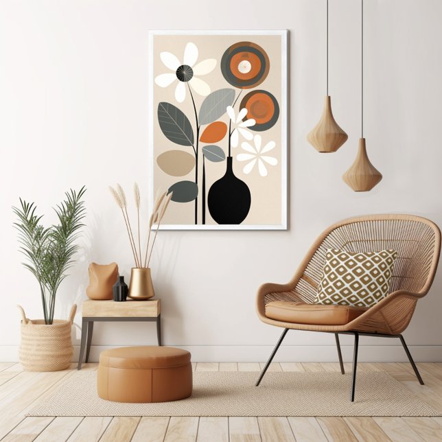 Mid Century Modern Floral Poster (Unleash your inner art enthusiast with Wild on Flowers gallery quality Giclee print artwork poster. )
