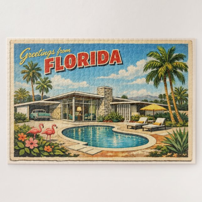 Mid Century Modern Florida Postcard Jigsaw Puzzle (Horizontal)