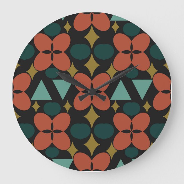 Mid Century Modern Flower Diamond Black Large Clock (Front)