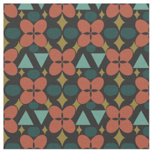 Mid Century Modern Flower Diamond Black Pattern Fabric