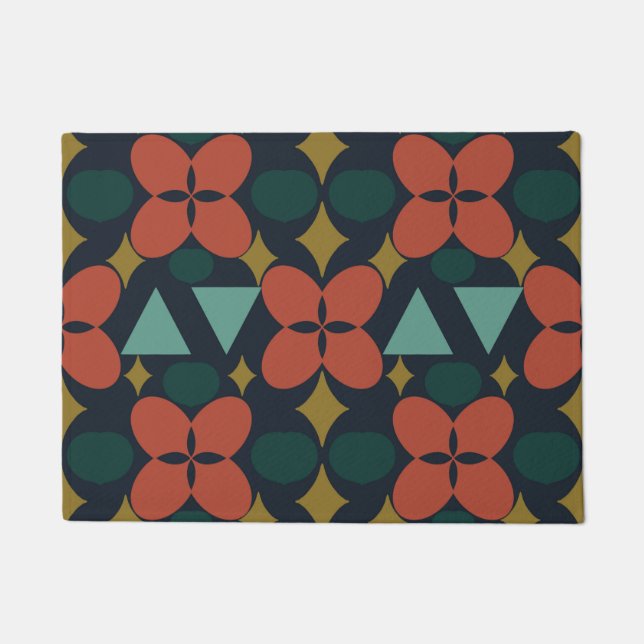 Mid Century Modern Flower Diamond Blue Doormat (Front)