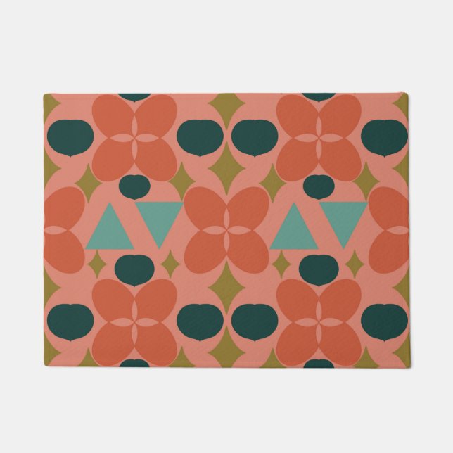 Mid Century Modern Flower Diamond Coral Doormat (Front)
