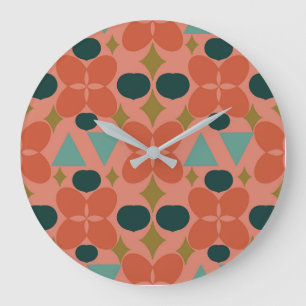 Mid Century Modern Flower Diamond Coral Large Clock