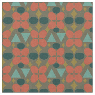 Mid Century Modern Flower Diamond Green Pattern Fabric