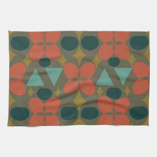 Mid Century Modern Flower Diamond Green Tea Towel