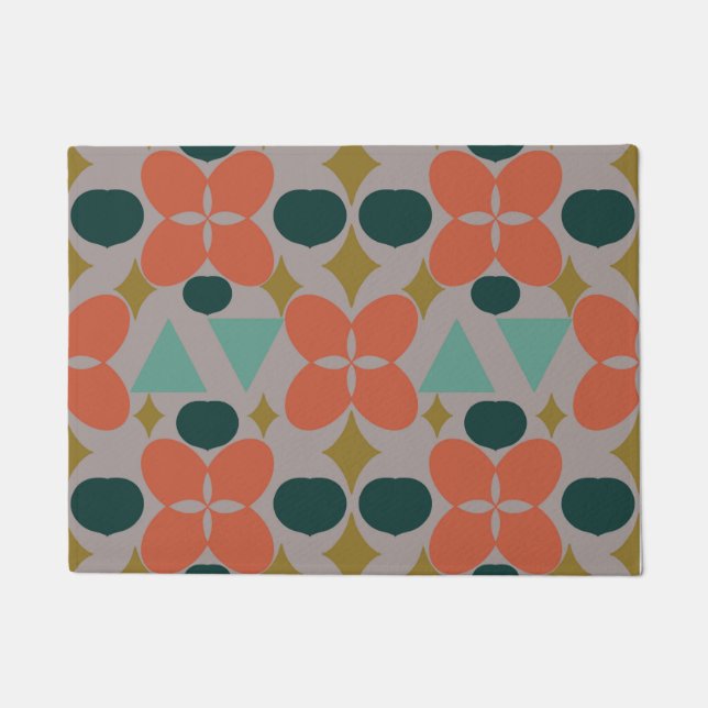 Mid Century Modern Flower Diamond Grey  Doormat (Front)