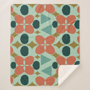 Mid Century Modern Flower Diamond Mint Sherpa Blanket