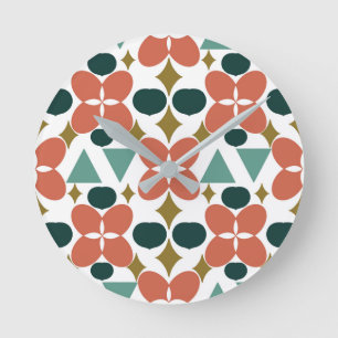 Mid Century Modern Flower Diamond Pattern Round Clock