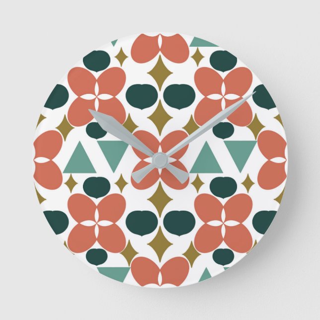 Mid Century Modern Flower Diamond Pattern Round Clock (Front)