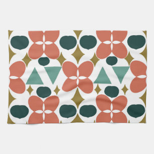 Mid Century Modern Flower Diamond Pattern Tea Towel
