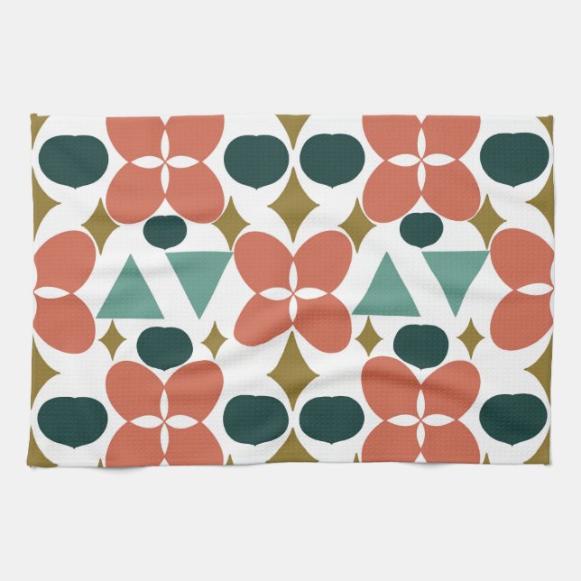 Mid Century Modern Flower Diamond Pattern  Tea Towel (Horizontal)