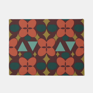 Mid Century Modern Flower Diamond Red  Doormat